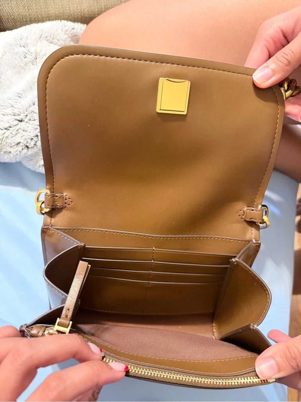 Tory Burch Brown Patent Leather Crossbody with Gold Chain